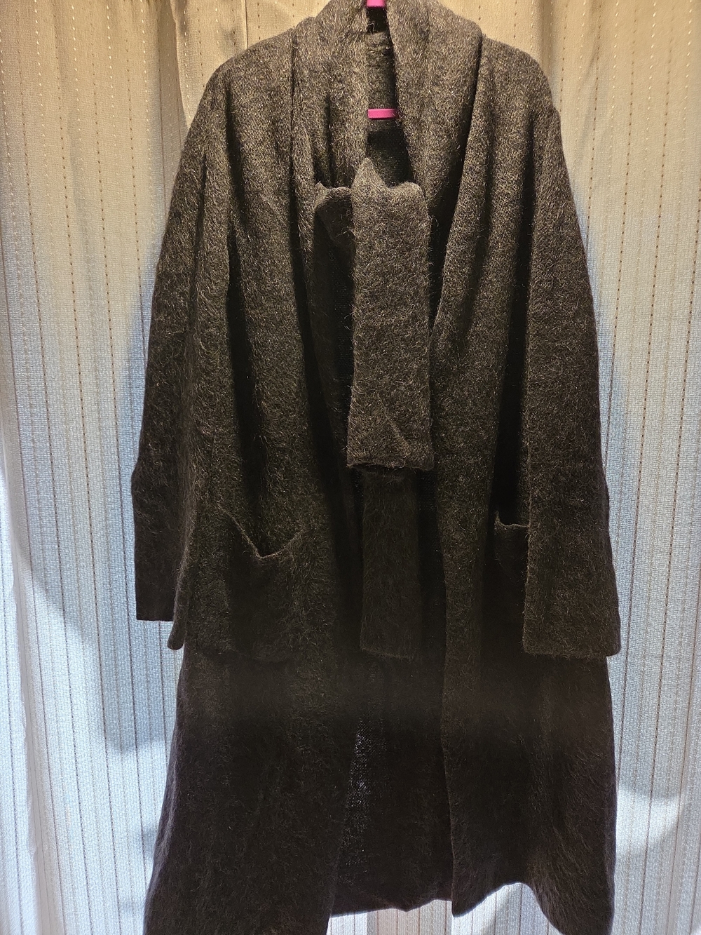 Strenesse Gabriele Strehle Long Sweater Coat Scarf Collar Brushed Knit Italy